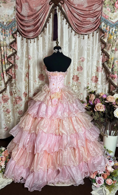 Cute Prom Dress Strapless Pleated Tiered Ball Gown Evening Dress Gala Dress Masquerade Ball  D2488