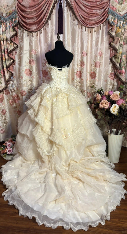 Elegant Prom Dress Strapless Pleated Ruffle Ball Gown Evening Dress Gala Dress Masquerade Ball  D2491