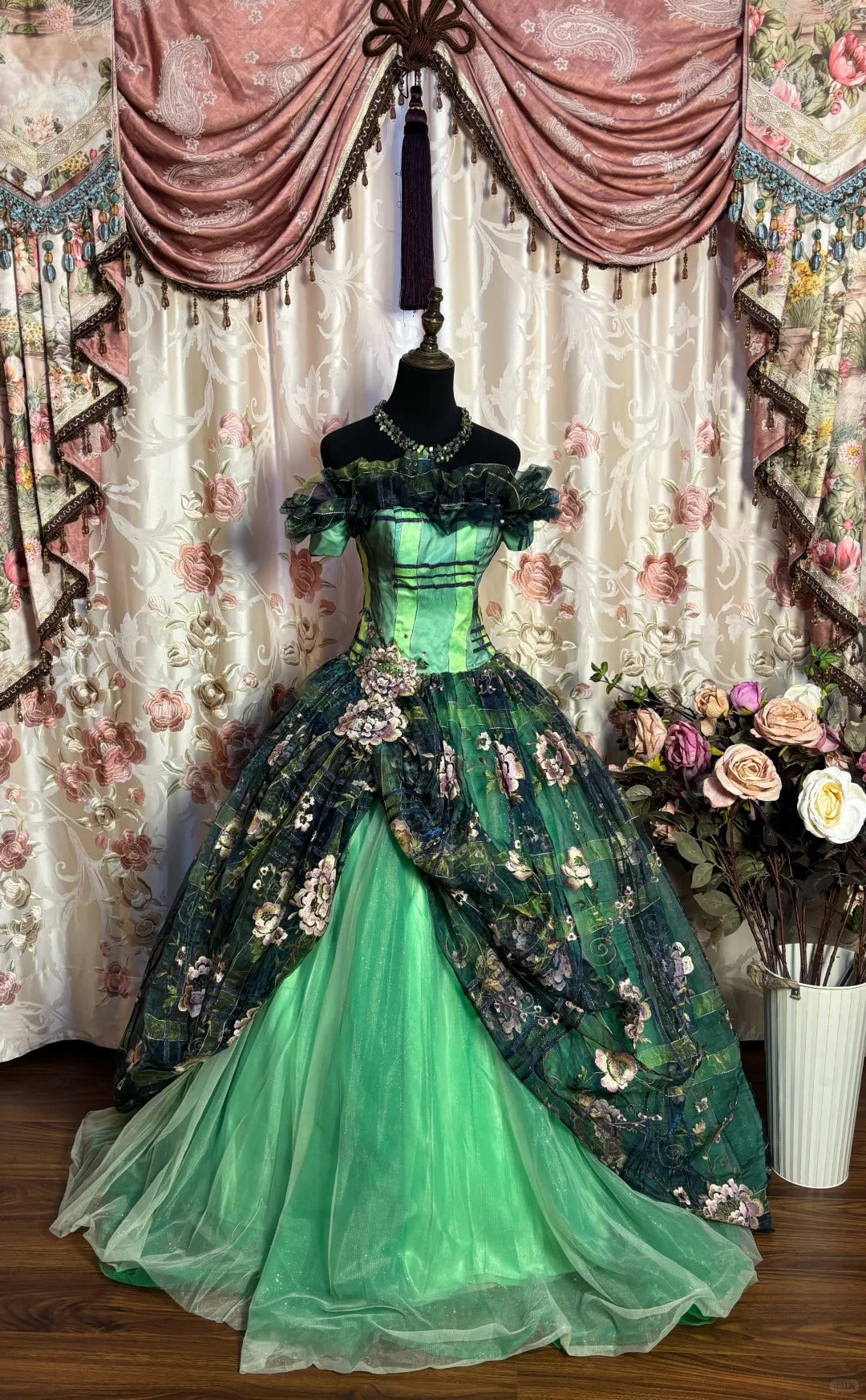 Pretty Prom Dress Off Shoulder Flower Ball Gown Evening Dress Gala Dress  D2494