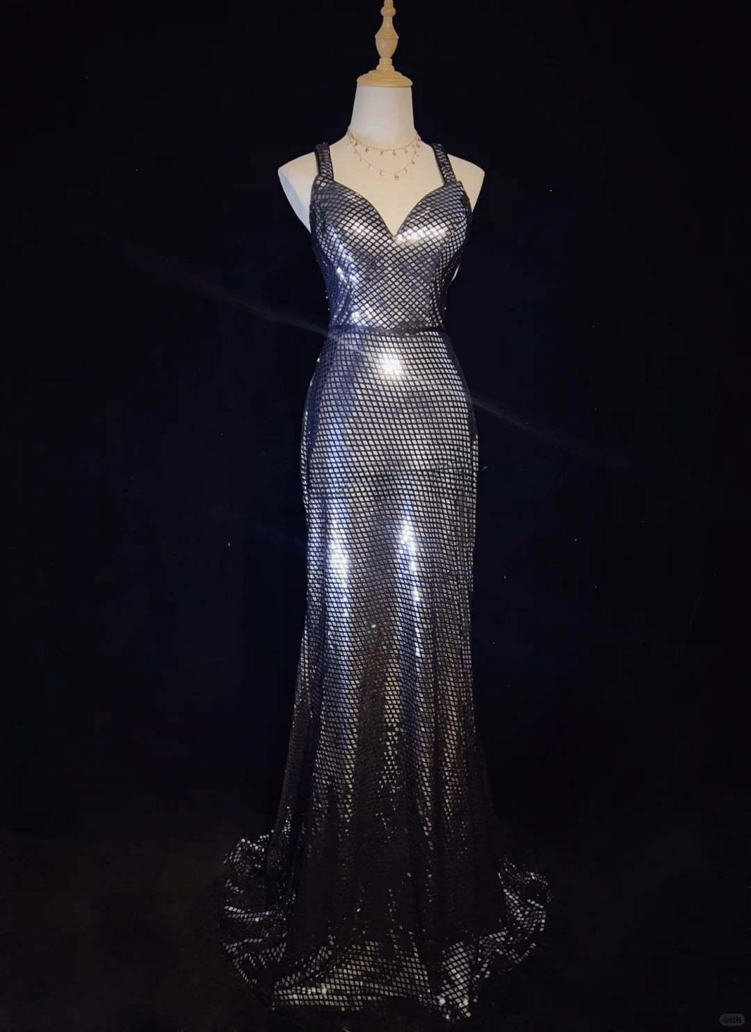 Shiny Prom Dress Spaghetti Straps Backless Prom Gown Evening Gala Dress  D2521