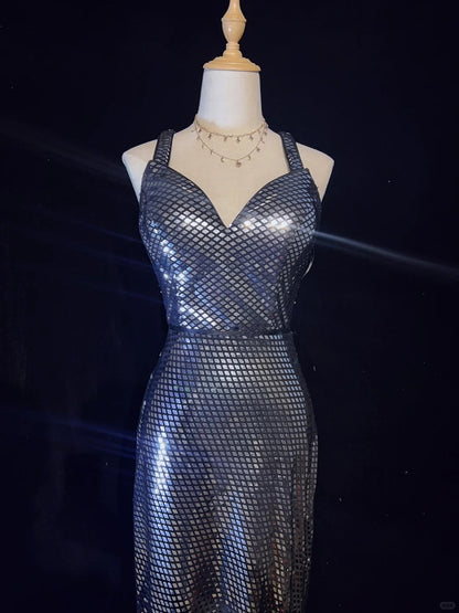 Shiny Prom Dress Spaghetti Straps Backless Prom Gown Evening Gala Dress  D2521