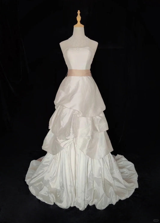 Elegant A Line Strapless Pleated Wedding Dress   D2524