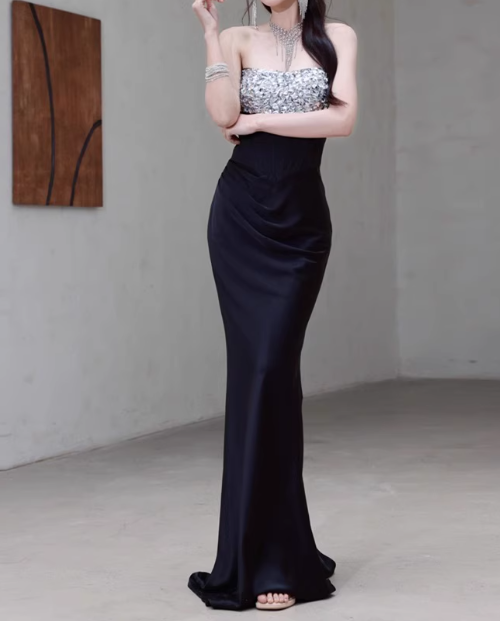 Sexy Prom Dress Strapless Crystal Prom Gown Evening Dress Gala Dress   D2527