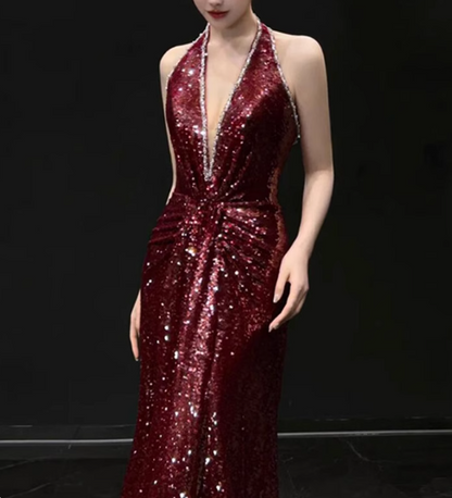 Shiny Prom Dress Halter Sequins Prom Gown Evening Dress Gala Dress D2530