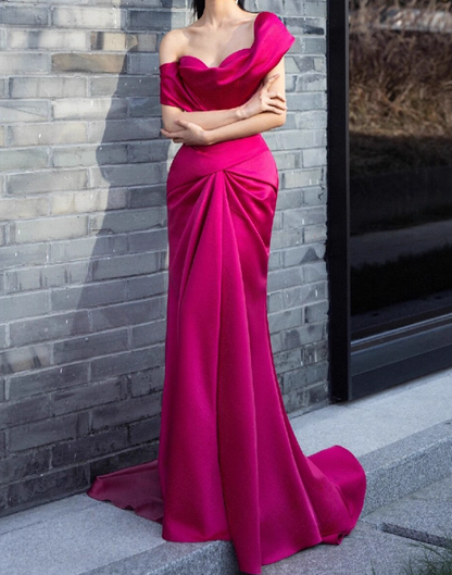 Charming Prom Dress Off Shoulder Pleated Mermaid Prom Gown Evening Dress Gala Dress  D2531