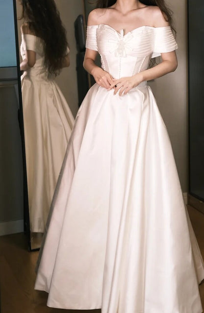 Pretty Prom Dress A Line Off Shoulder Pleated Prom Dress Evening Dress Gala Dress  D2549