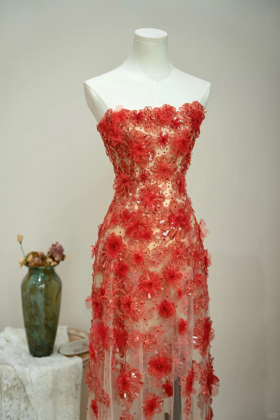 Pretty Prom Dress Strapless Flower Prom Gown Evening Dresses Gala Dress Party Dress     D2568