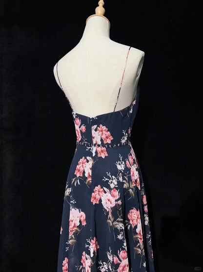 Pretty Prom Dress Spaghetti Straps Print Backless Prom Gown Gala Dress Evening Dresses    D2598