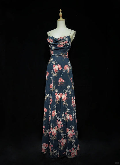 Pretty Prom Dress Spaghetti Straps Print Backless Prom Gown Gala Dress Evening Dresses    D2598