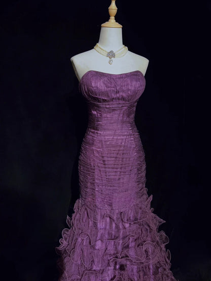 Charming Prom Dress Strapless Pleated Ruffle Gala Dress Evening Dresses Prom Gown   D2605