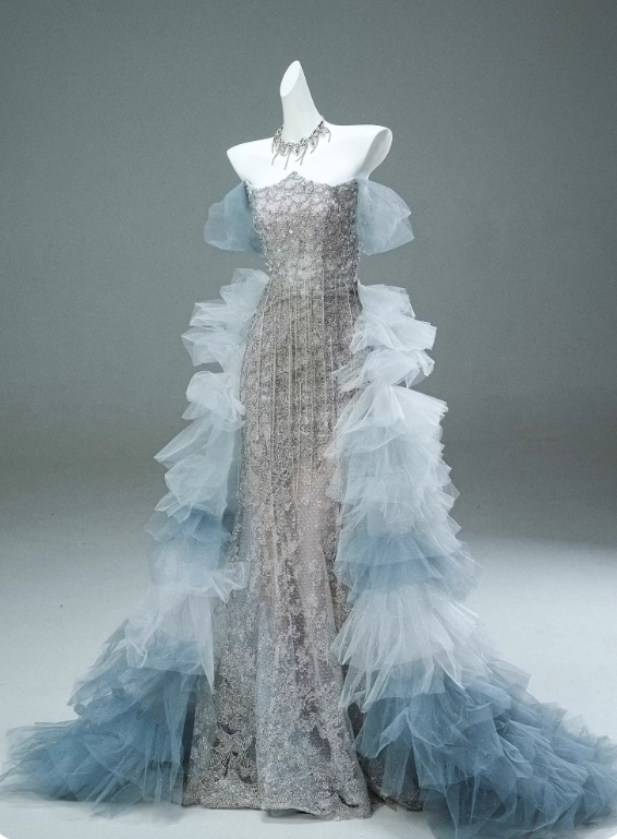 Shiny Prom Dress Strapless Tulle Prom Gown Gala Dress Evening Dress  D2634