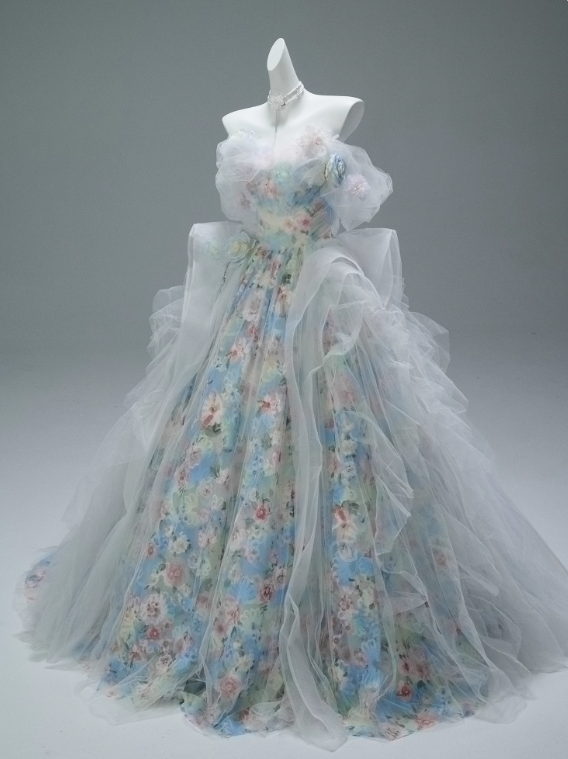 Pretty Prom Dress Off Shoulder Tulle Print Ball Gown Evening Dress Sweet 16 Dress Gala Dress  D2641