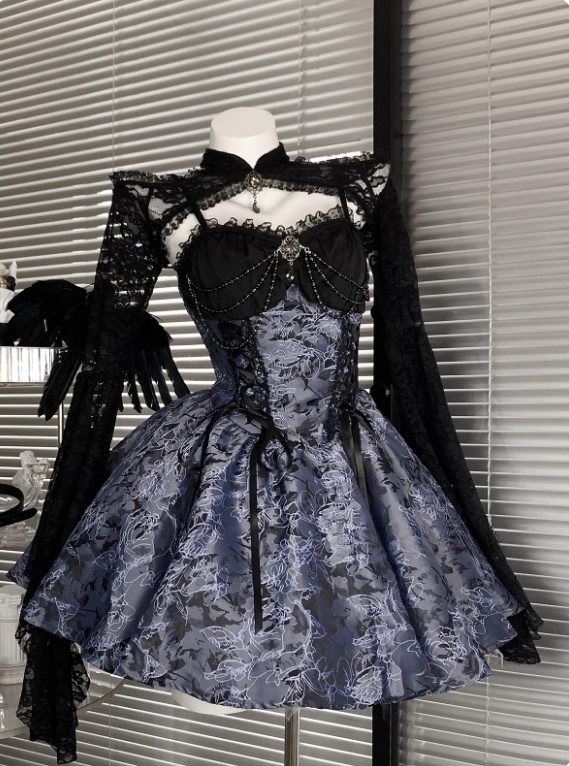 Charming Spaghetti Straps Print Halloween Costumes Cosplay Dress Short Women Dress   D2664