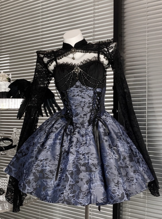Charming Spaghetti Straps Print Halloween Costumes Cosplay Dress Short Women Dress   D2664