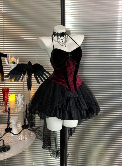 Pretty Halter Tulle Halloween Costumes Cosplay Dress Short Women Dress    D2665