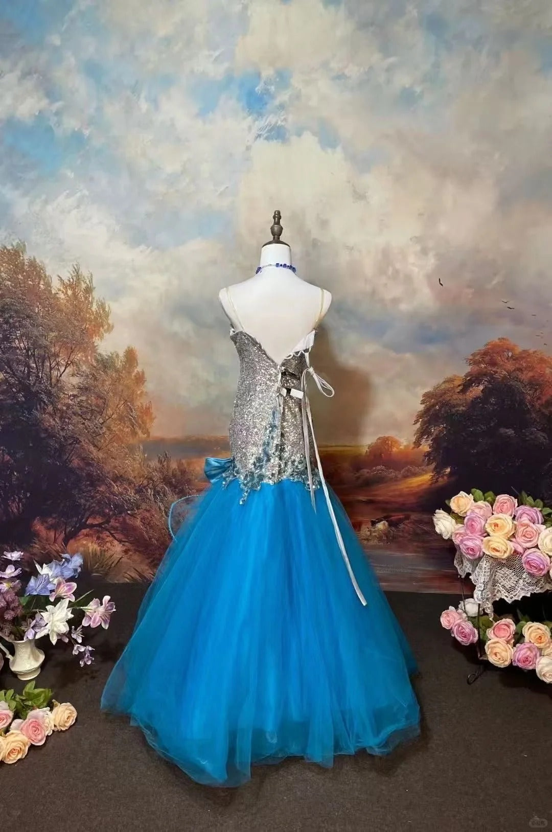 Shiny Prom Dress Spaghetti Straps Mermaid Prom Gown Evening Dress Gala Dress    D2671
