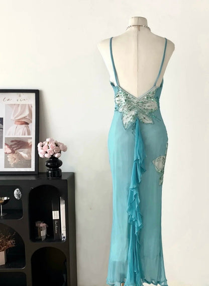 Pretty Prom Dress Spaghetti Straps Sequins Prom Gown Evening Dress Party Dress  D2683