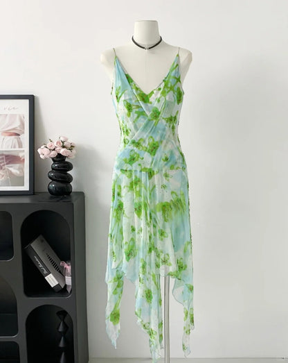 Pretty Prom Dress V-neck Pleated Asymmetrical Hem Prom Gown Party Dresses Dancing Dress    D2692