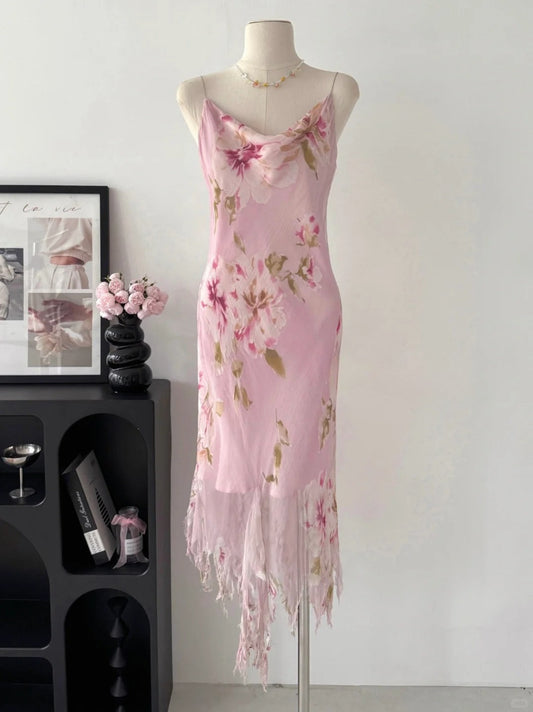 Beauty Woman Summer Dress Spaghetti Straps Asymmetrical Hem Party Dresses Vacation Dress   D2697