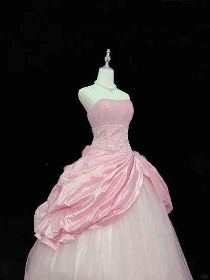 Cute Ball Gown Strapless Pleated Tulle Evening Dress Quinceanera Dress Prom Dress D2714