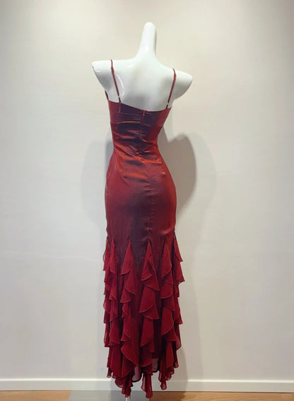 Charming Prom Dress Spaghetti Straps Ruffle Prom Gown Evening Dress Gala Dress  D2724