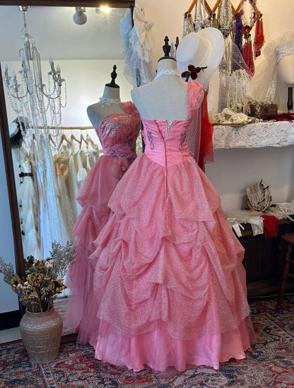 Shiny Prom Dress One Shoulder Pleated Evening Dress 16th Dress Prom Gown   D2747
