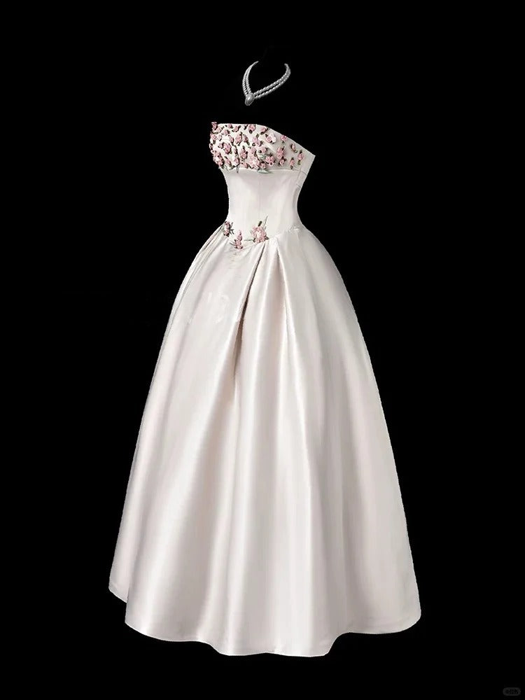 Sweet Prom Dress Strapless Flower Pleated Evening Dress Gala Dress 16th Dress  D2768