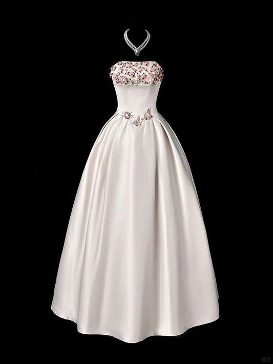 Sweet Prom Dress Strapless Flower Pleated Evening Dress Gala Dress 16th Dress  D2768