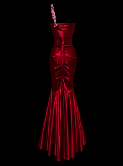 Pretty Prom Dress One Shoulder Pleated Mermaid Prom Gown Evening Dress Gala Dress     D2778