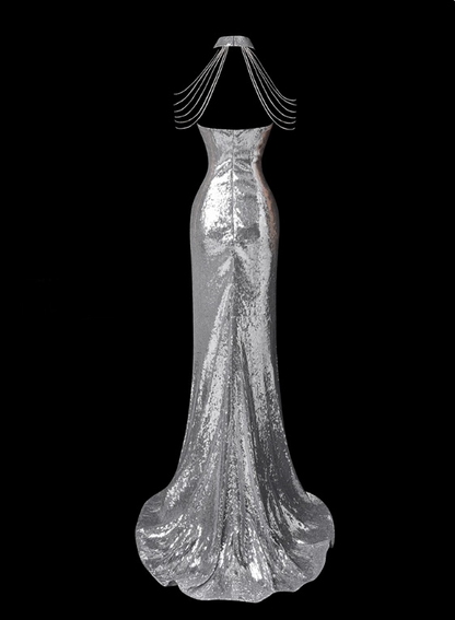 Shiny Prom Dress Halter Floor Length Gala Dress Evening Dress Prom Gown    D2783