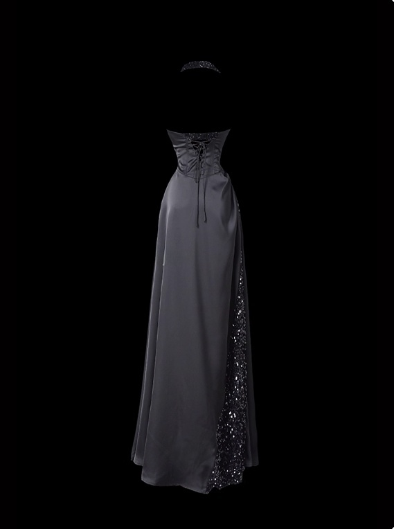 Shiny Prom Dress Black A Line Halter Pleated Evening Dress Gala Dress  D2794