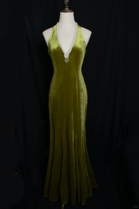 Gorgeous Prom Dress V-neck Pearl Birthday Party Dress Evening Dress Gala Dress    D2803