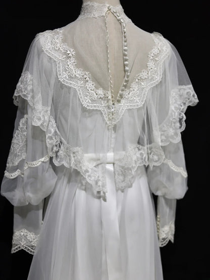 Elegant A Line High Collar Tulle Wedding Dress with Train   D2819