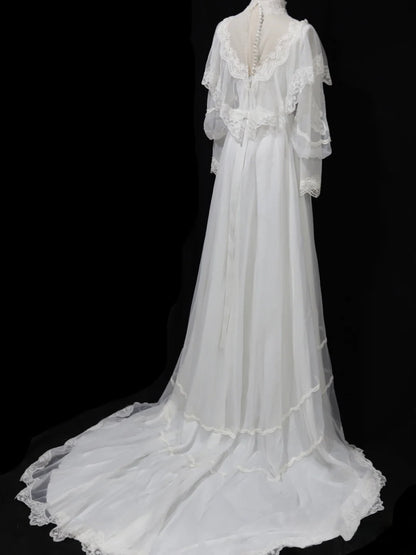 Elegant A Line High Collar Tulle Wedding Dress with Train   D2819
