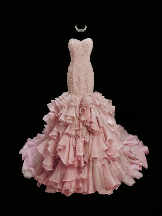 Sweet Prom Dress Sweetheart Ruffle Tiered Mermaid Evening Dress Gala Dress  D2829