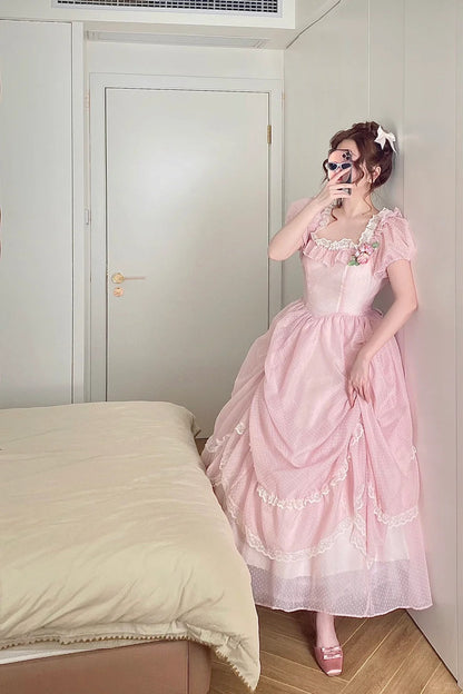 Cute Prom Dress Square Neck Pleated Lace Evening Dress Ball Gown Sweet 16 Dress Birthday Party Dress    D2854