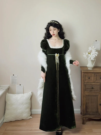 Elegant Prom Dress Velvet A Line Square Neck Evening Dress Gala Dress    D2855