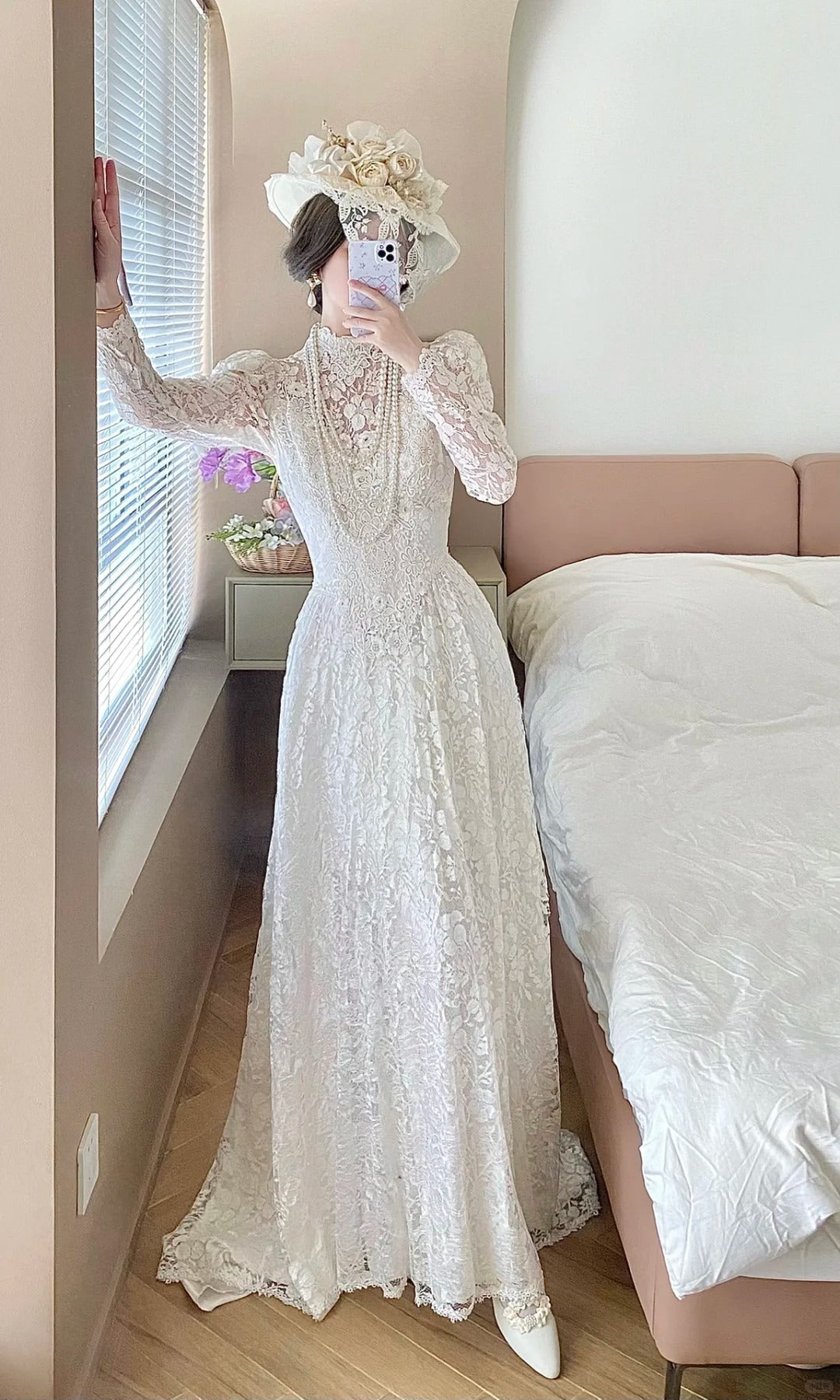 Elegant A Line High Collar Lace Wedding Dress  D2861