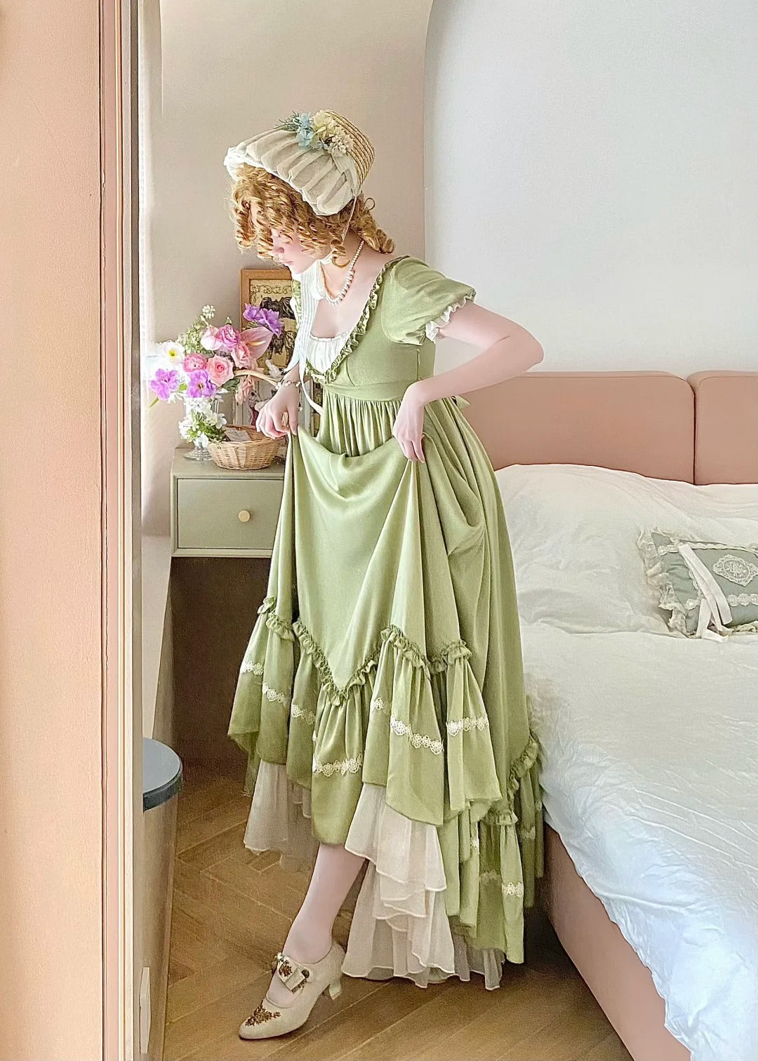 Cute Prom Dress A Line Crew Neck Pleated Ruffle Evening Dress Birthday Party Dress   D2863