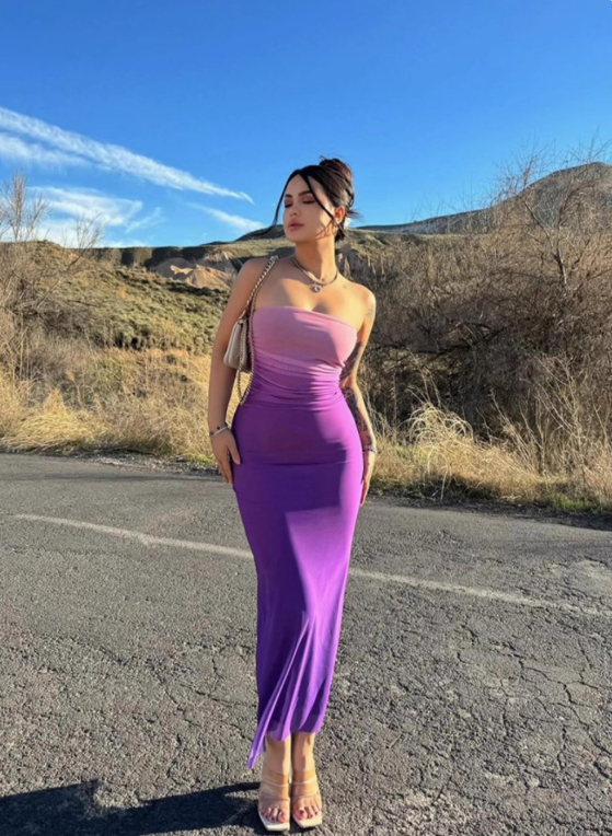 Pretty Summer Dress Strapless Fitted Gradient Women Dress Vacation Dress Party Dress    D2873