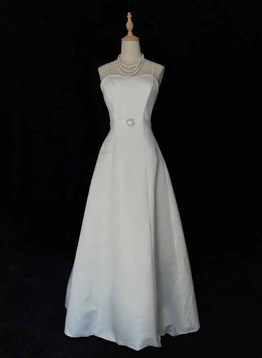 Minimalist A Line Spaghetti Straps Wedding Dress    D2892