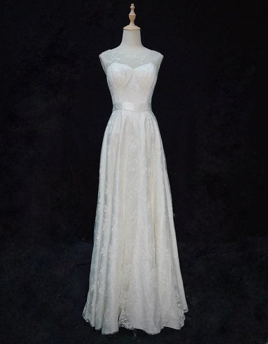 Elegant A Line Crew Neck Embroidered Wedding Dress   D2896