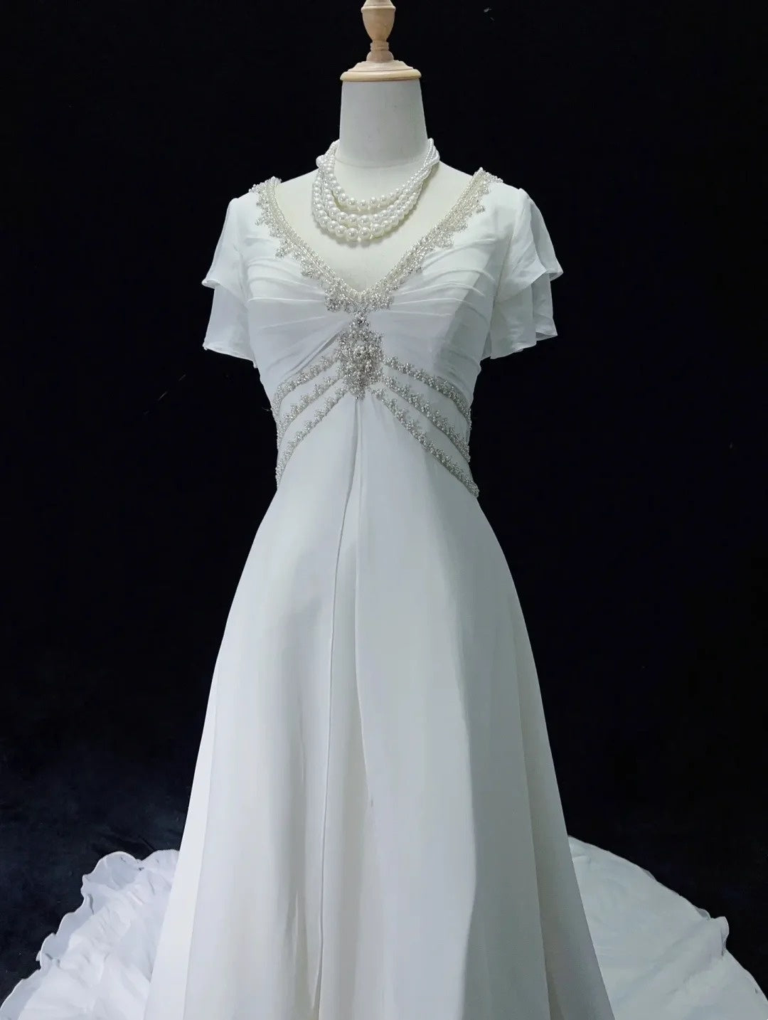 Elegant A Line V-neck Pleated Beading Wedding Dress  D2897