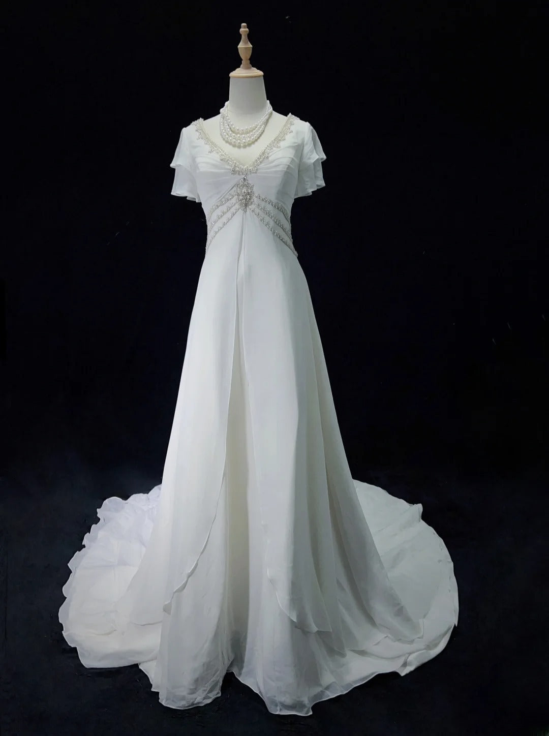 Elegant A Line V-neck Pleated Beading Wedding Dress  D2897