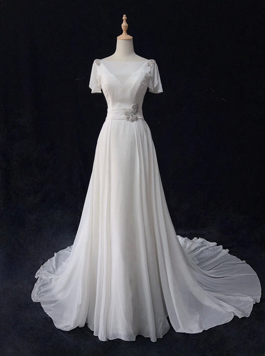 Elegant Prom Dress A Line Crew Neck Pleated Gala Dress Evening Dress   D2899