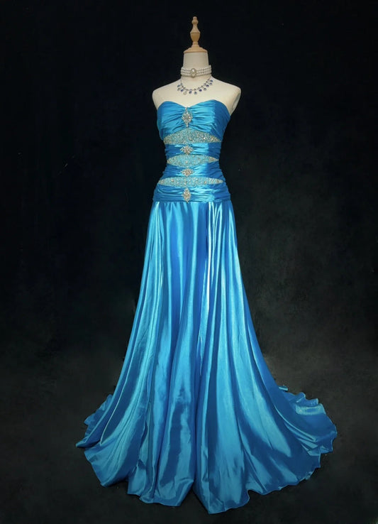 Stunning Prom Dress Blue A Line Sweetheart Pleated Gala Dress Evening Dress    D2900
