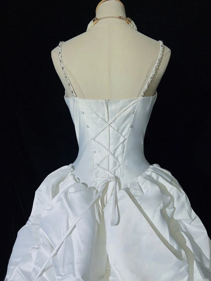 Elegant Spaghetti Straps Pleated Beading Wedding Dress Ball Gown  D2905
