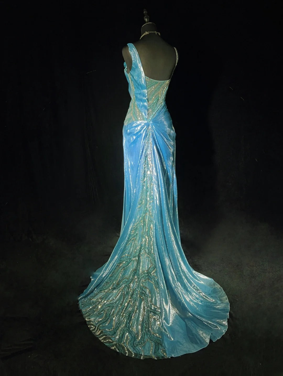 Shiny Prom Dress Asymmetrical Neck Pleated Evening Dress Gala Dress Party Dress    D2915