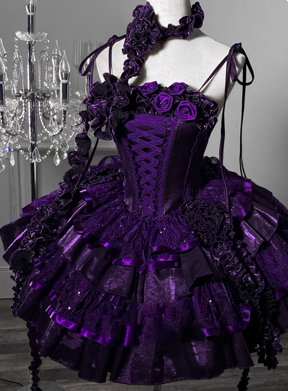 Stunning Homecoming Dress Dark Purple Spaghetti Straps Flower Tiered Short Prom Dress Birthday Party Dress    D2923
