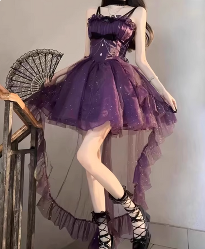 Stunning Homecoming Dress Purple Spaghetti Straps Ruffle Tulle Birthday Party Dress Short Prom Dress Cocktail Dress   D2928